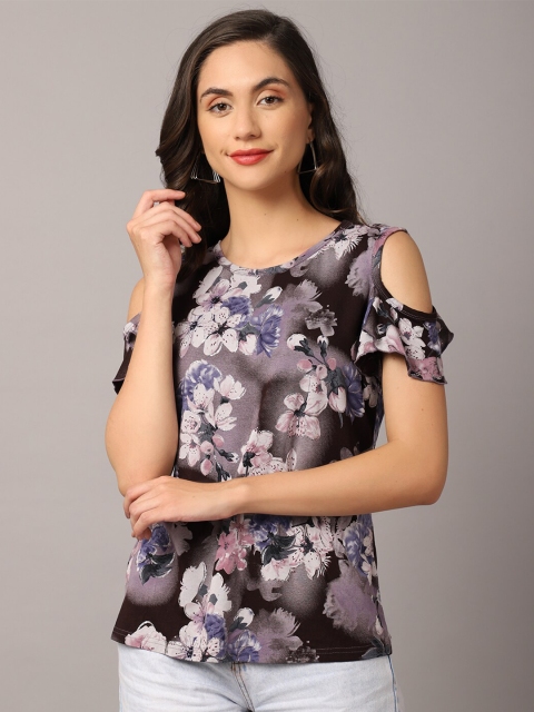 

Crozo By Cantabil Purple & Taupe Floral Print Top
