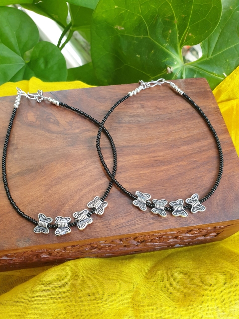 

FIROZA Set of 2 Oxidised Black Beaded Anklet