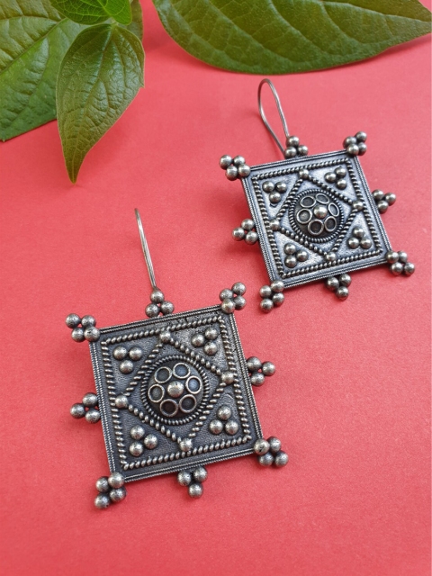 

FIROZA Silver-Toned Square Drop Earrings
