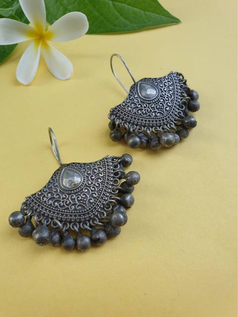 

FIROZA Silver-Toned Contemporary Jhumkas Earrings