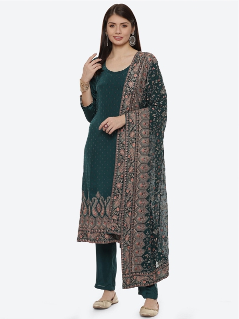 

Biba Turquoise Blue & Gold-Toned Unstitched Dress Material, Green