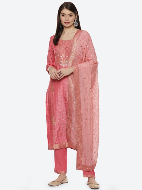 

Biba Pink & Gold-Toned Unstitched Dress Material