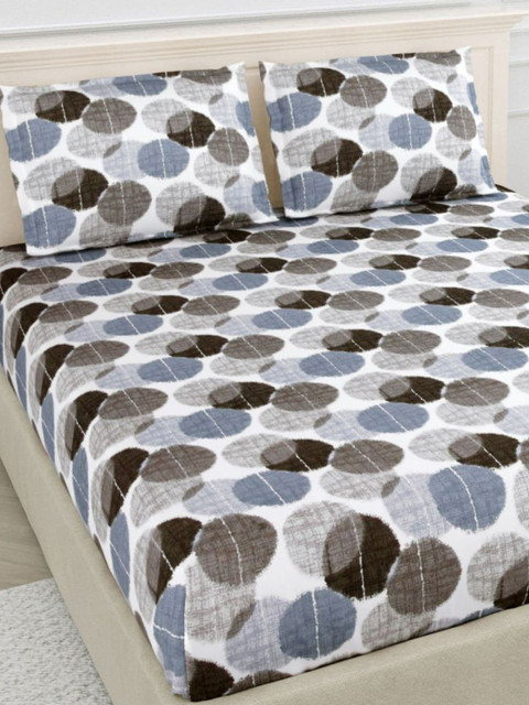 

haus & kinder Grey & Blue 186 TC Cotton Queen Bedsheet with 2 Pillow Covers
