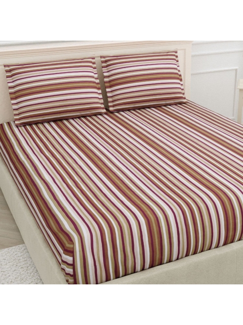

haus & kinder Brown & White Striped 144 TC Queen Bedsheet with 2 Pillow Covers