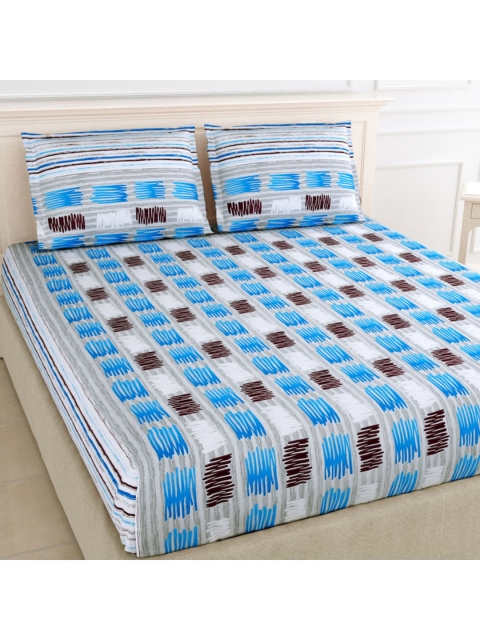 

haus & kinder Blue & White 144 TC Queen Bedsheet with 2 Pillow Covers