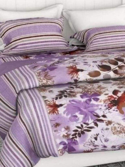 

haus & kinder Purple & White Floral 186 TC Queen Bedsheet with 2 Pillow Covers