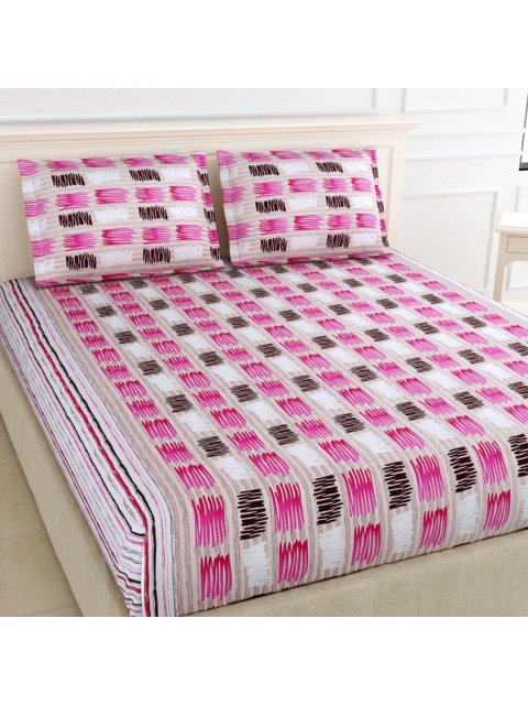 

haus & kinder Pink & White 144 TC Queen Bedsheet with 2 Pillow Covers