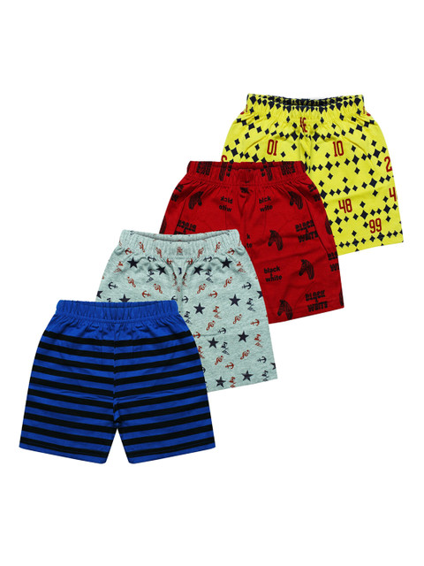 

MIST N FOGG Unisex Kids Pack of 4 Blue, Green, Yellow, Red Printed Shorts