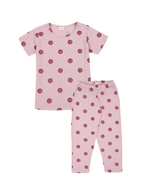 

RAINE AND JAINE Kids-Girls Pink Printed Pure Cotton Night suit