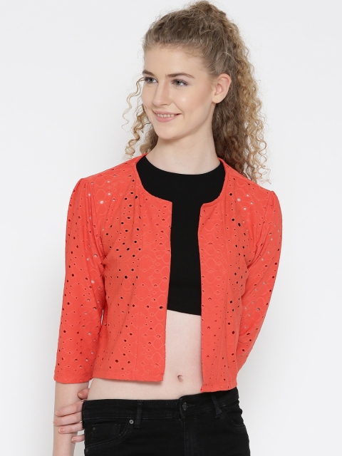 

Noi Orange Schiffli Embroidered Crop Shrug