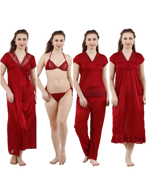 

Romaisa Women Maroon Satin Solid Nightwear Set