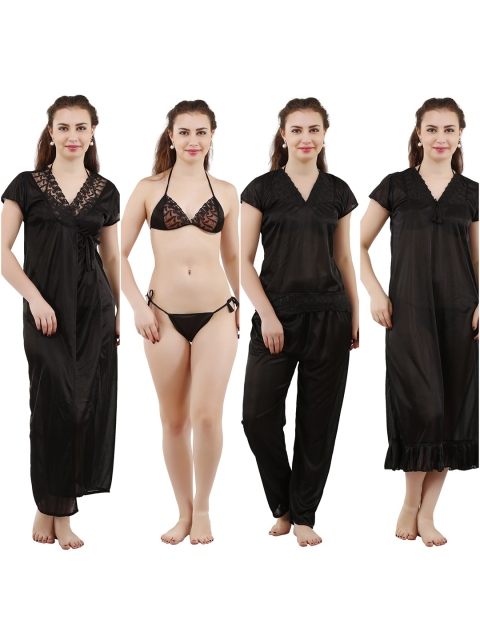 

Romaisa Black Maxi Satin Nightdress Set