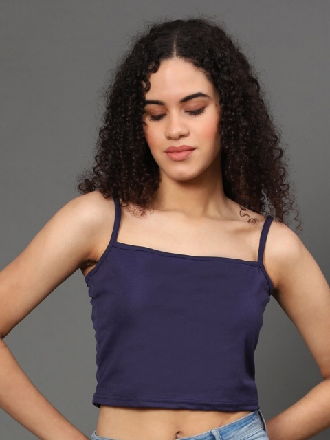 

WESTHOOD Navy Blue Shoulder Straps Tank Crop Top