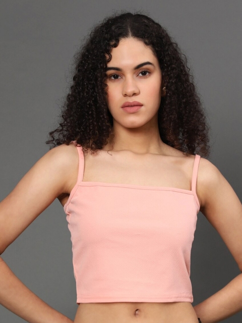 

WESTHOOD Peach-Coloured Shoulder Straps Tank Crop Top