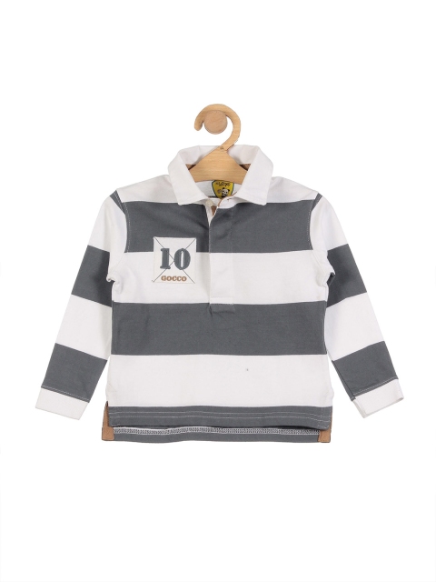 

Lil Lollipop Boys White & Grey Striped Cotton Polo Collar T-shirt