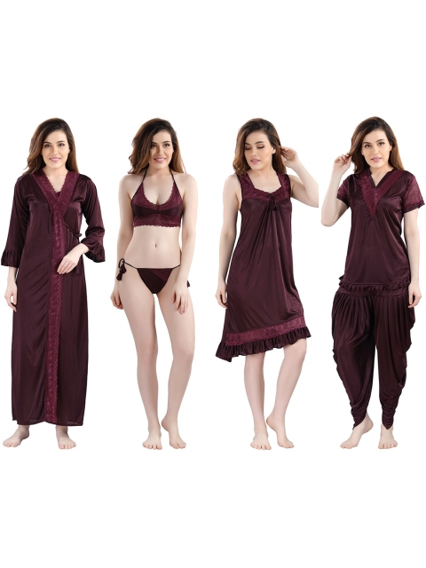 

Romaisa Brown Solid Satin Maxi Nightdress