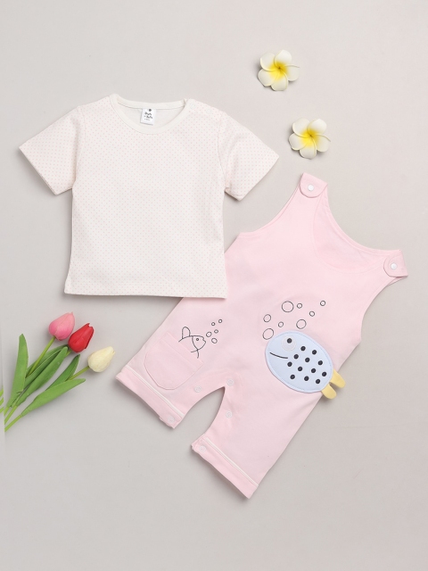 

BRATS AND DOLLS Infant Boys Pink & White Printed Cotton Dungarees With T-Shirt