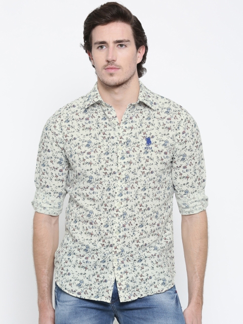 

U.S. Polo Assn. Men Off-White & Blue Tailored Fit Floral Print Casual Shirt