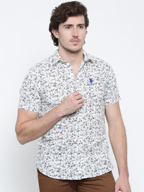 

U.S. Polo Assn. Men Off-White Tailored Fit Printed Casual Shirt