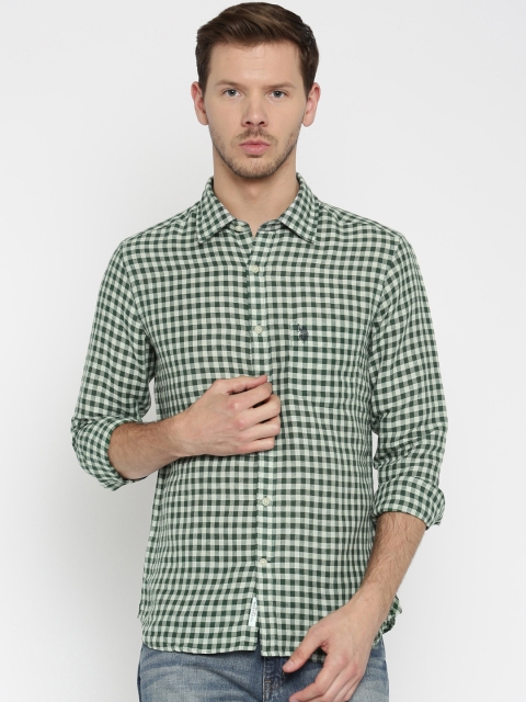 

U.S. Polo Assn. Men Green & Off-White Checked Tailored Fit Casual Shirt