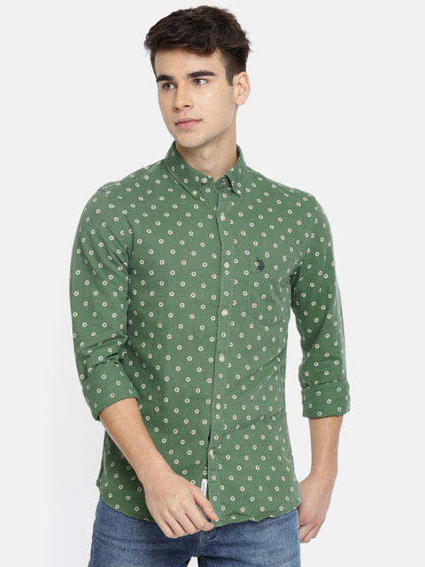 

U.S. Polo Assn. Men Green Tailored Fit Printed Casual Shirt