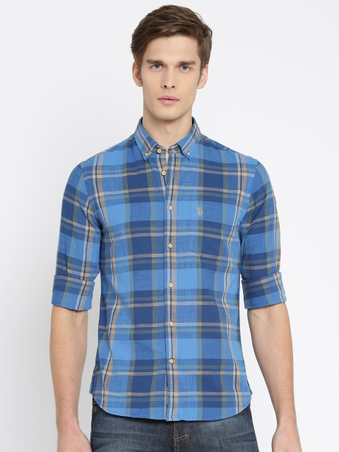 

U.S. Polo Assn. Men Blue Tailored Fit Checked Casual Shirt