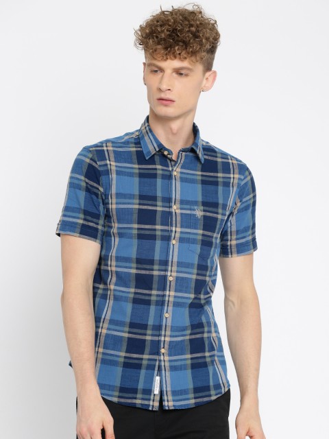 

U.S. Polo Assn. Men Blue Tailored Fit Checked Casual Shirt