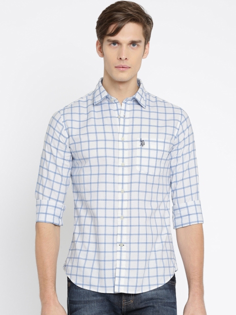 

U.S. Polo Assn. Men White & Blue Tailored Fit Checked Casual Shirt