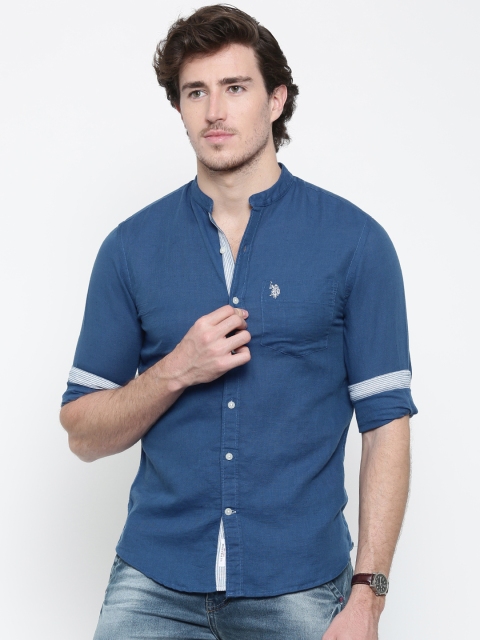 

U.S. Polo Assn. Men Blue Tailored Fit Solid Casual Shirt