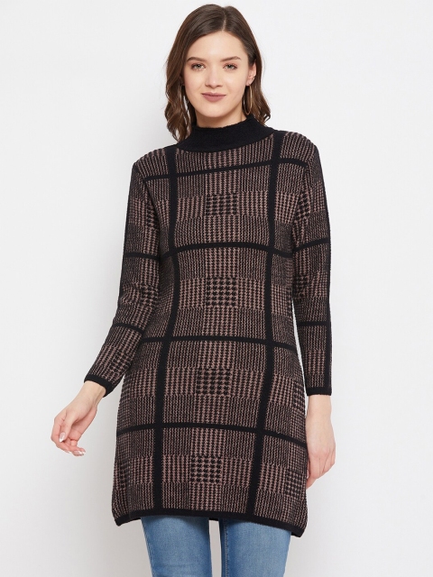

Knitstudio Women Black Checked Longline Pullover Sweaters