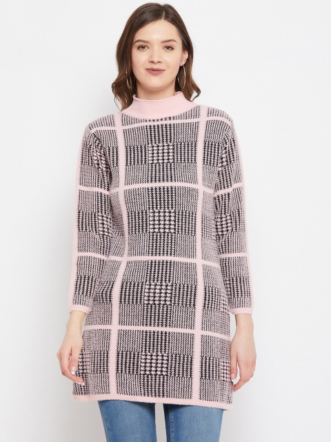 

Knitstudio Pink Party Wear Fit and Flare Checked Women Dress