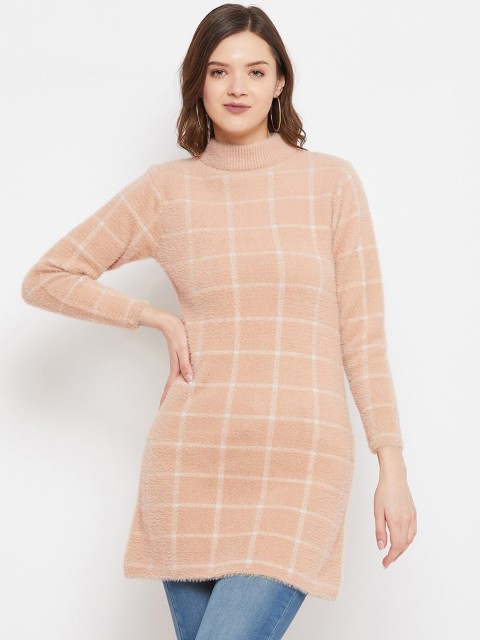

Knitstudio Pink Party Wear Fit and Flare Checked Women's Dress