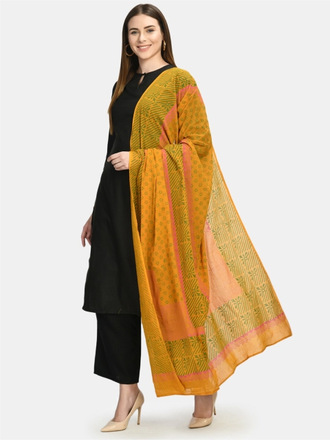 

Akshatani Mustard & Green Printed Pure Cotton Block Print Dupatta