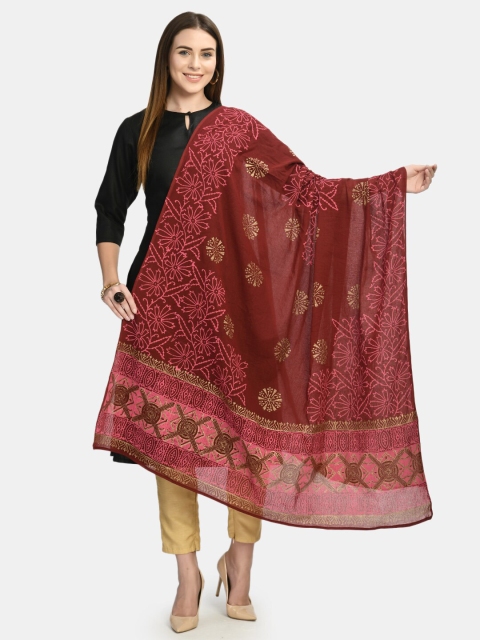 

Akshatani Maroon & Yellow Printed Pure Cotton Block Print Dupatta