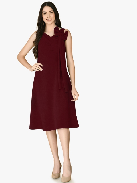

IUGA Maroon Solid Fit and Flare Dress