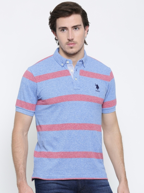 

U.S. Polo Assn. Men Blue & Red Striped Polo Collar T-shirt