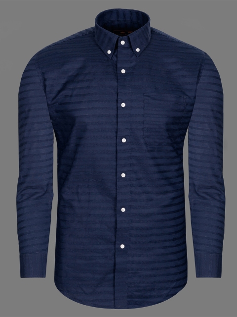 

FRENCH CROWN Men Blue Horizontal Striped Cotton Standard Formal Shirt