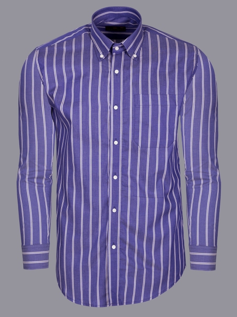 

FRENCH CROWN Men Blue Standard Striped Cotton Formal Shirt