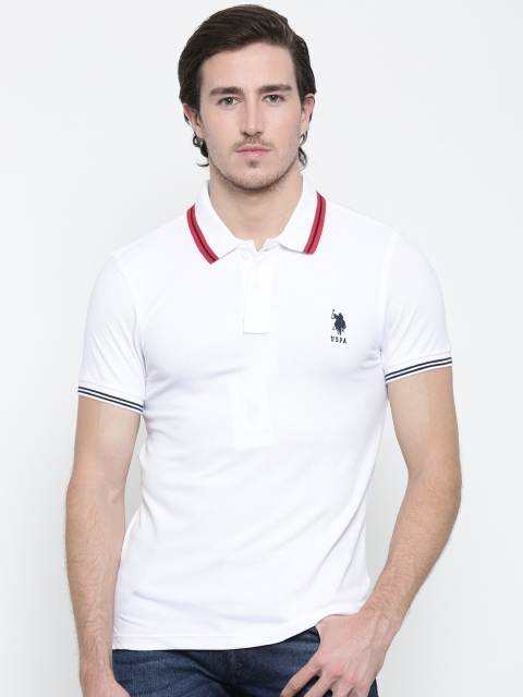 

U.S. Polo Assn. Men White Solid Polo Collar T-shirt