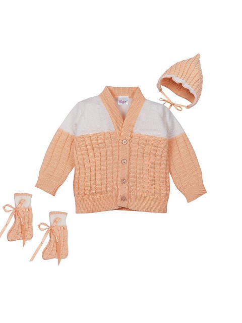 

Little Angels Unisex Kids Peach & White Colourblocked Cardigan