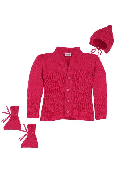 

Little Angels Kids Fuchsia Full Sleeves Sweater Set With Matching Cap and Pair of Socks