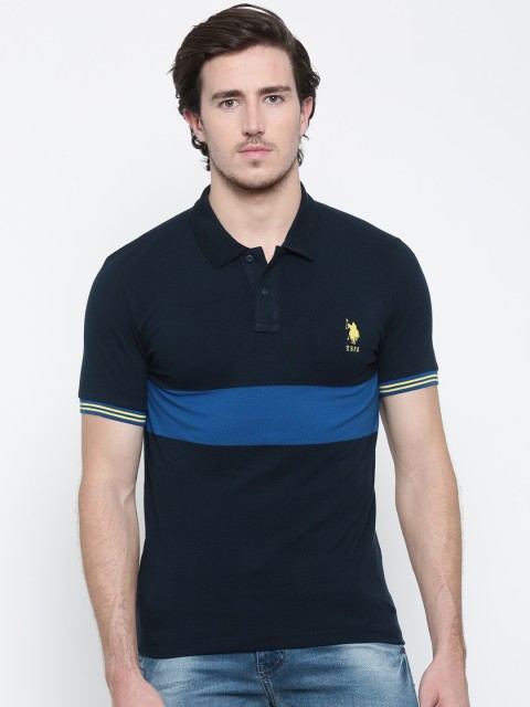 

U.S. Polo Assn. Men Navy Blue Striped Polo Collar T-shirt