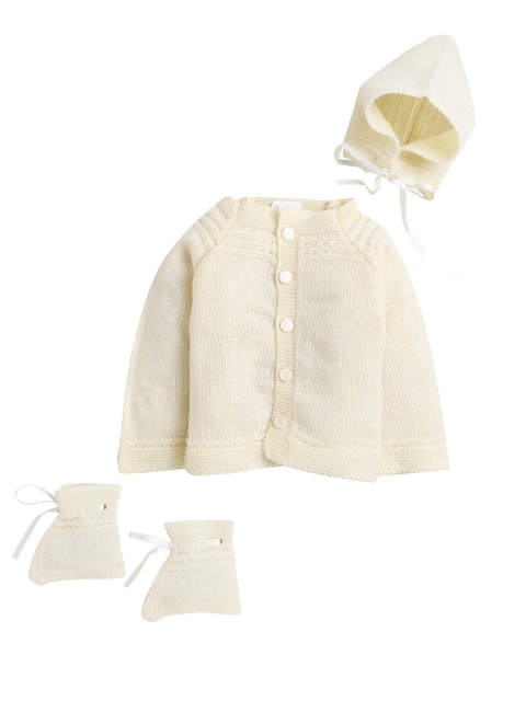 

Little Angels Unisex Kids Cream-Coloured Sweater With Cap And Socks
