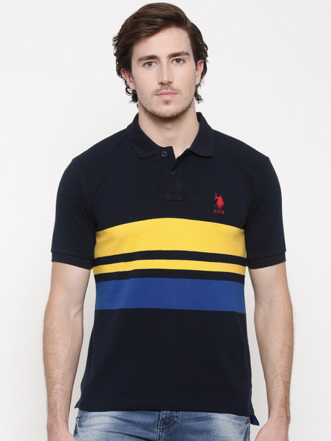 

U.S. Polo Assn. Men Navy Blue Striped Polo Collar T-shirt