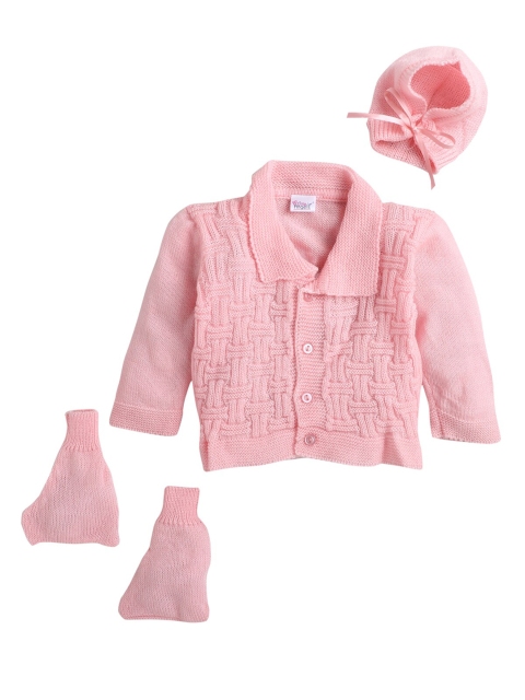 

Little Angels Girls Pink Sweater Set With Matching Cap and Pair of Socks