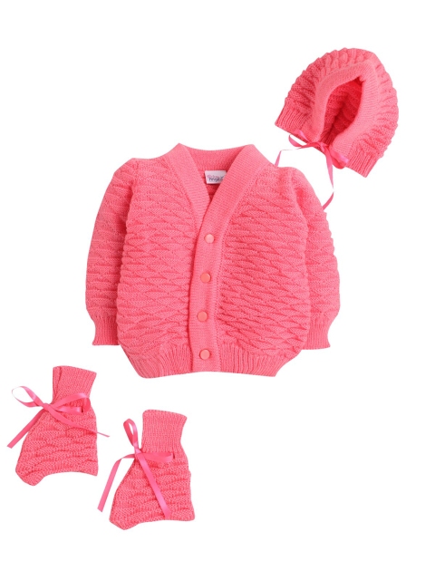 

Little Angels Girls Pink Sweater Set With Matching Cap and Pair of Socks