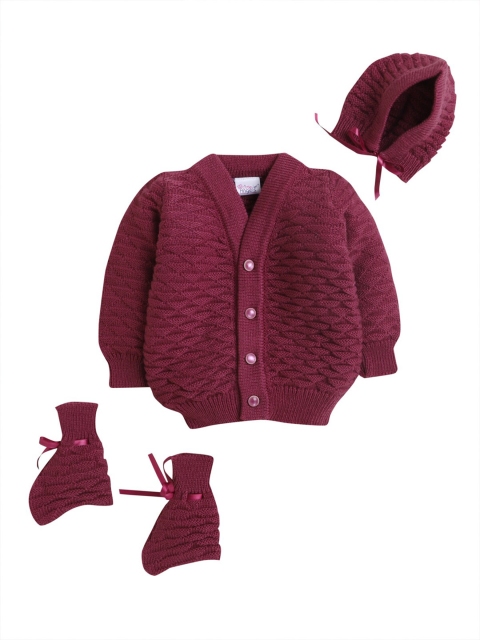 

Little Angels Unisex Kids Magenta Cable Knit Cardigan set