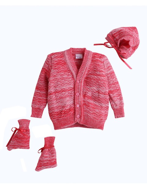 

Little Angels Unisex Kids Fuchsia Cable Knit Cardigan With Beanie & Booties