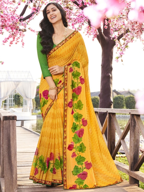 

Shaily Yellow Floral Brasso Saree with Border