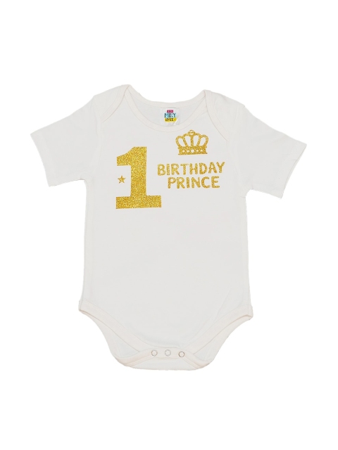 

TINY MINY ME Infant Boys White & Gold-Coloured Printed Bodysuit